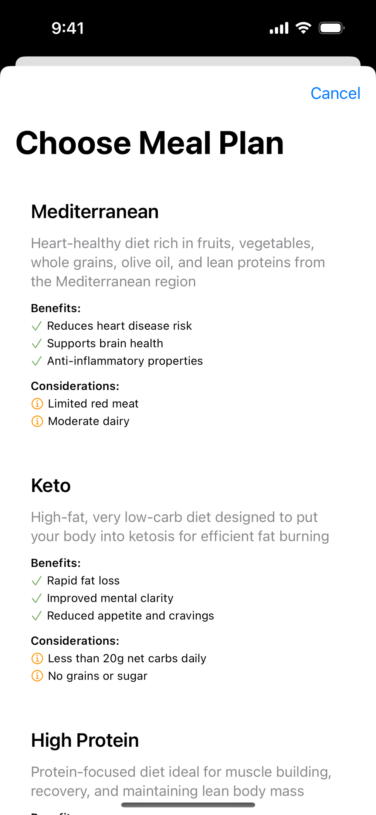 Meal Planning Screenshot